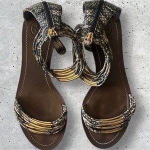 Tory Burch Gold and Gray snakeskin Sandals with Chic Straps